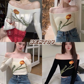 Bentoy(98116)เสื้อยืดแขนยาวเปิดไหล่ ลายดอก เซ็กซี่