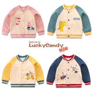 Luckycandy เสื้อแจ็กเก็ตเบสบอล แขนยาว ผ้าฟลีซ แบบหนา ลายการ์ตูน 1-7 ปี สําหรับเด็กผู้ชาย และเด็กผู้หญิง