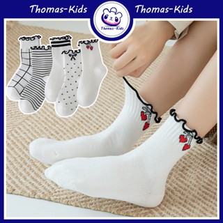 [THOMAS Kids] ถุงเท้าผ้าฝ้าย ลายจุด ใส่สบาย สําหรับเด็กผู้หญิง อายุ 3-12 ปี 5 คู่