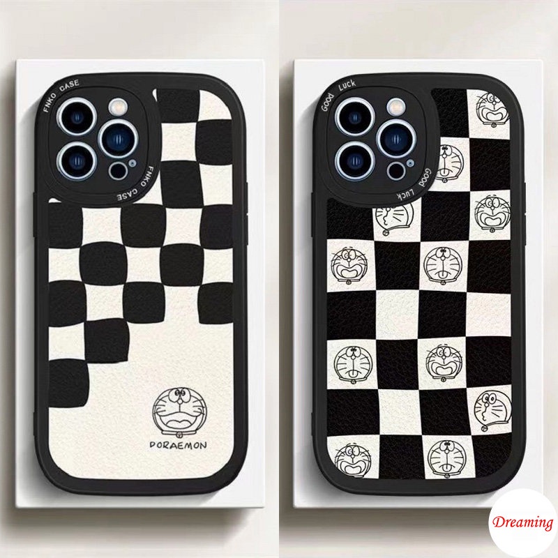 เคสโทรศัพท์มือถือนิ่ม ทรงวงรี ลายตาราง สีดํา สีขาว สําหรับ VIVO V29 Lite V27E V25 V23E V15 V11i V9 V5 S1 Pro Y91 Y95 Y91C Y1S Y15 Y12 Y17 Y19 U10