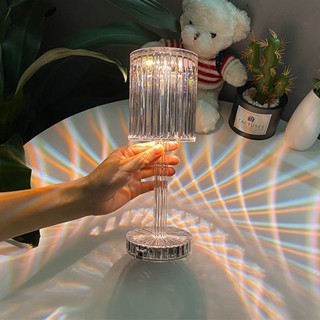 ไฟคริสตัล 16 RGB Crystal Table Lamp ไฟตั้งโต๊ะ LED Diamond Table Lamp ไฟหัวเตียงเพชร USB ไฟบรรยากาศชาร์จไฟ