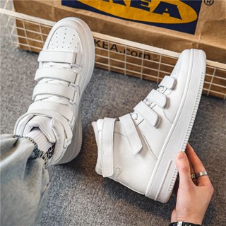 ❉☈▣high top velcro original design AJ1 สีทึบ PU รองเท้าผ้าใบกันลื่น