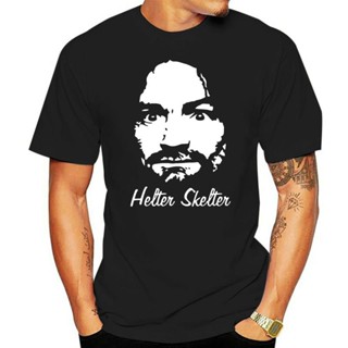 เสื้อยืดผ้าฝ้ายพิมพ์ลายขายดี เสื้อยืด ผ้าฝ้าย 100% พิมพ์ลาย Charles Manson สีดํา แฟชั่นฤดูร้อน