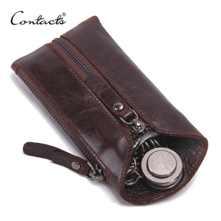 CONTACT&amp;#39;S 100% Genuine Leather Key Wallet Men Car Key Holder Zipper Keys Case Top Quality Male Man Housekeeper Keys