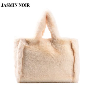 Jasmin NOIR กระเป๋าสะพายไหล่ กระเป๋าถือ ประดับขนเฟอร์ เรียบง่าย สําหรับสตรี