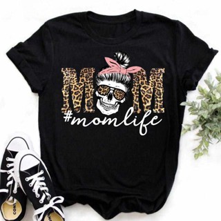 เสื้อยืด Leopard Skull Head Mom Women T Shirt Casual Graphic T-shirt Harajuku Cartoon Women Tshirt Top