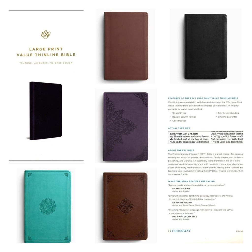 ESV พิมพ์ขนาดใหญ่มูลค่า Thinline Bible * Leather-look * พระคัมภีร์ภาษาอังกฤษ * คริสเตียน * Chosen Treasure