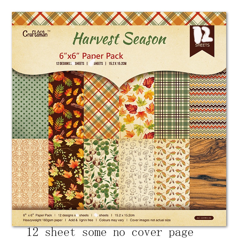 กระดาษแพ็ค 6"x6" เก็บเกี่ยวฤดูกาล 12 แผ่นการ์ดกระดาษพื้นหลังศิลปะทํา DIY กระดาษสมุดภาพหัตถกรรม