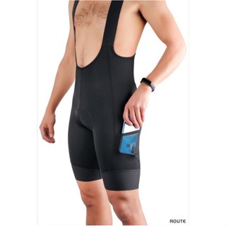 กางเกงเอี๊ยมขาสั้น ROUTE Cycling Bib Short สีดำ เป้าอิตาลีตัวท๊อป ขาเลเซอร์คัท เก็บงานเนียนๆ ปั่นยาว 300km สบายๆ