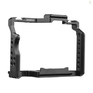 Andoer Camera Cage Aluminum Alloy Video Cage with Dual Cold Shoe Mounts Numerous 1/4 Inch Threads Replacement for  A7IV/ A7III/ A7II/ A7R III/ A7R II/ A7S II