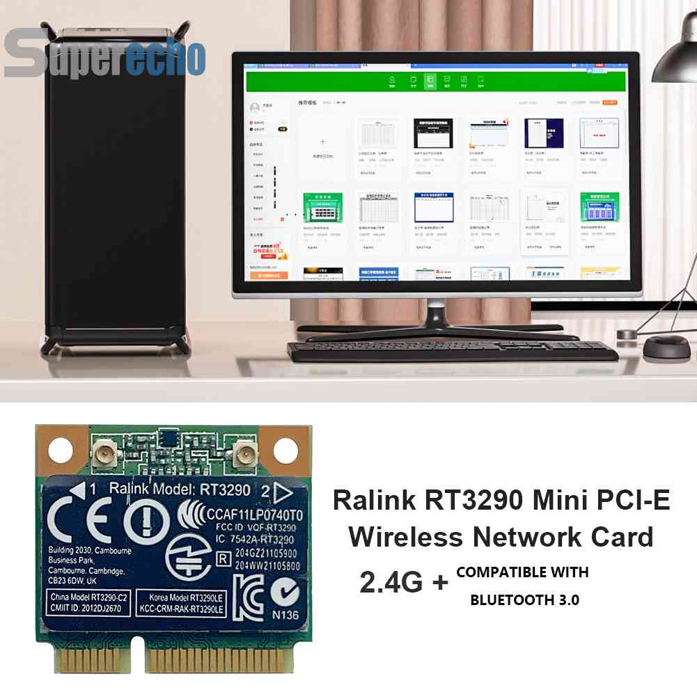 【พร้อมส่ง】RT3290 อะแดปเตอร์การ์ดเครือข่าย WiFi บลูทูธ 3.0 150 ม. 2.4GHz Half Mini PCI-E [superecho.th] #2