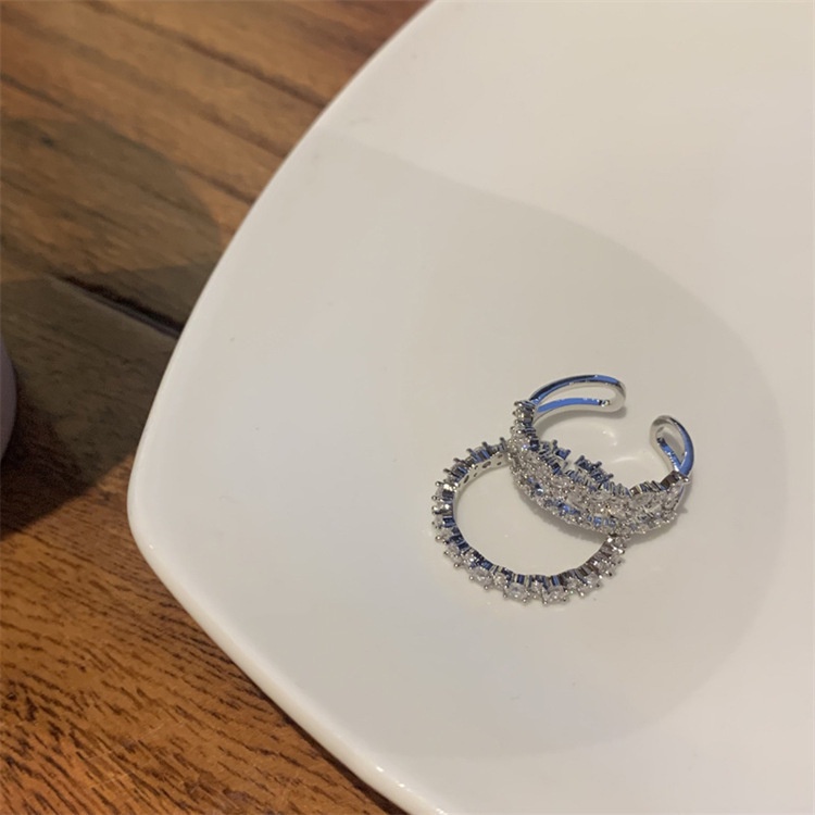 เครื่องประดับเกาหลีอินเทรนด์โลหะผสม Rhinestone แหวนนิ้วสองชั้นสําหรับผู้หญิง