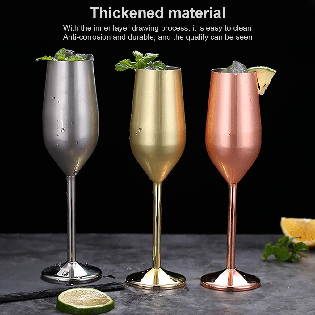 304 แก้วไวน์สแตนเลส 500ml/220ml ถ้วยแชมเปญ single\-layer ทองแดงชุบค็อกเทล Goble Glass Rose Gold/Gold