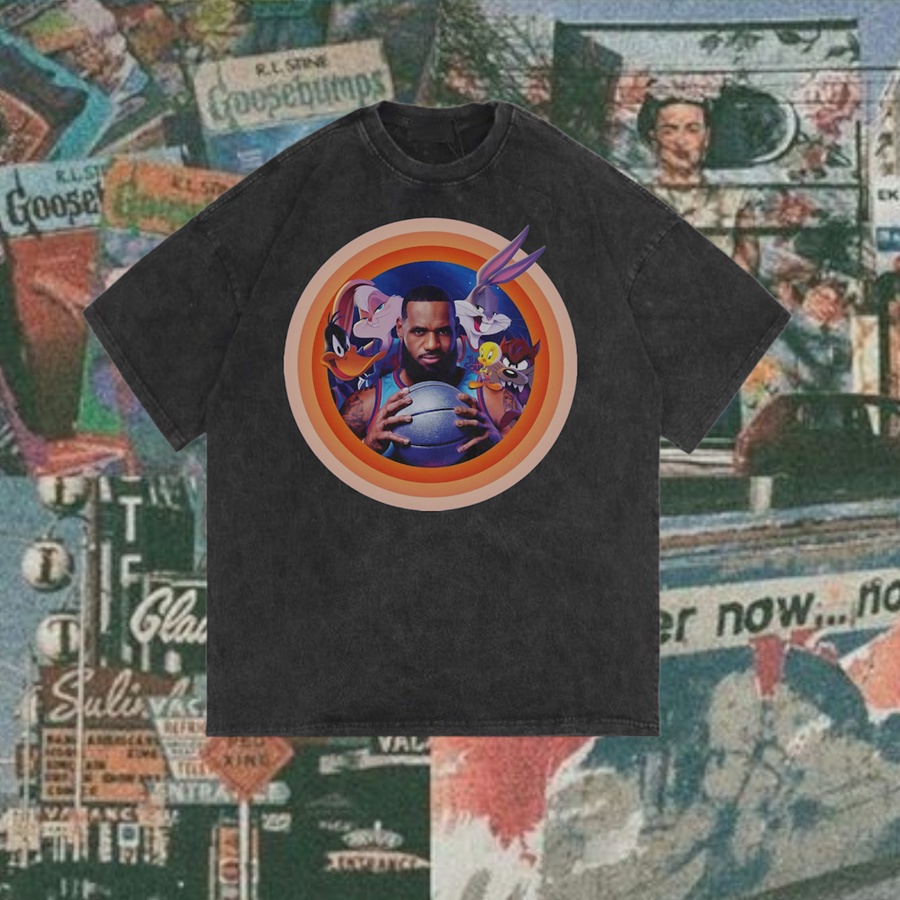 Ossu Official "Loony Tones Space Jam 2" เสื้อยืดปกติ | ล้างหิน | สีดํา สีดํา สีดํา สีดํา | ขาว ขาว ข