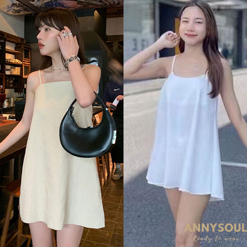 เดรสสายเดี่ยวฟรีไซรส์ เดรสสั้น เดรสสายเดี่ยวมินิมอล ใส่เที่ยวคาเฟ่ เดรสสายเดี่ยว เดรสผู้หญิง