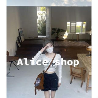 Alice  เสื้อครอป เสื้อยืดแขนยาวผู้หญิง 2022 ใหม่  สบาย สวยงาม รุ่นใหม่ Chic S051150 36Z230909