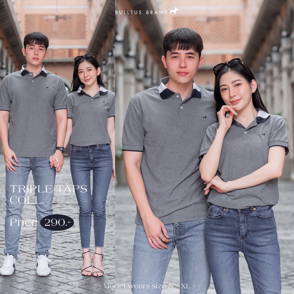เสื้อโป โลบูตัส Bulltus Brand Triple Taps Collection สีเทาท็อป