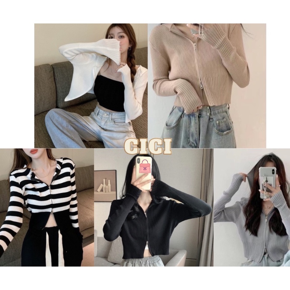 Cici พร้อมส่ง (8548-2)เสื้อไหมพรมแขนยาวมีฮู้ด ดีเทลซิปรูดตรงกลาง รุ่นนี้มีฮู้ดคือเท่ห์มากชิคสุดๆ