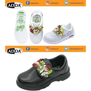 ส่งไว! ถูกที่สุด! Adda Ben10 รองเท้านักเรียนเด็กชาย ขาว- ดำ