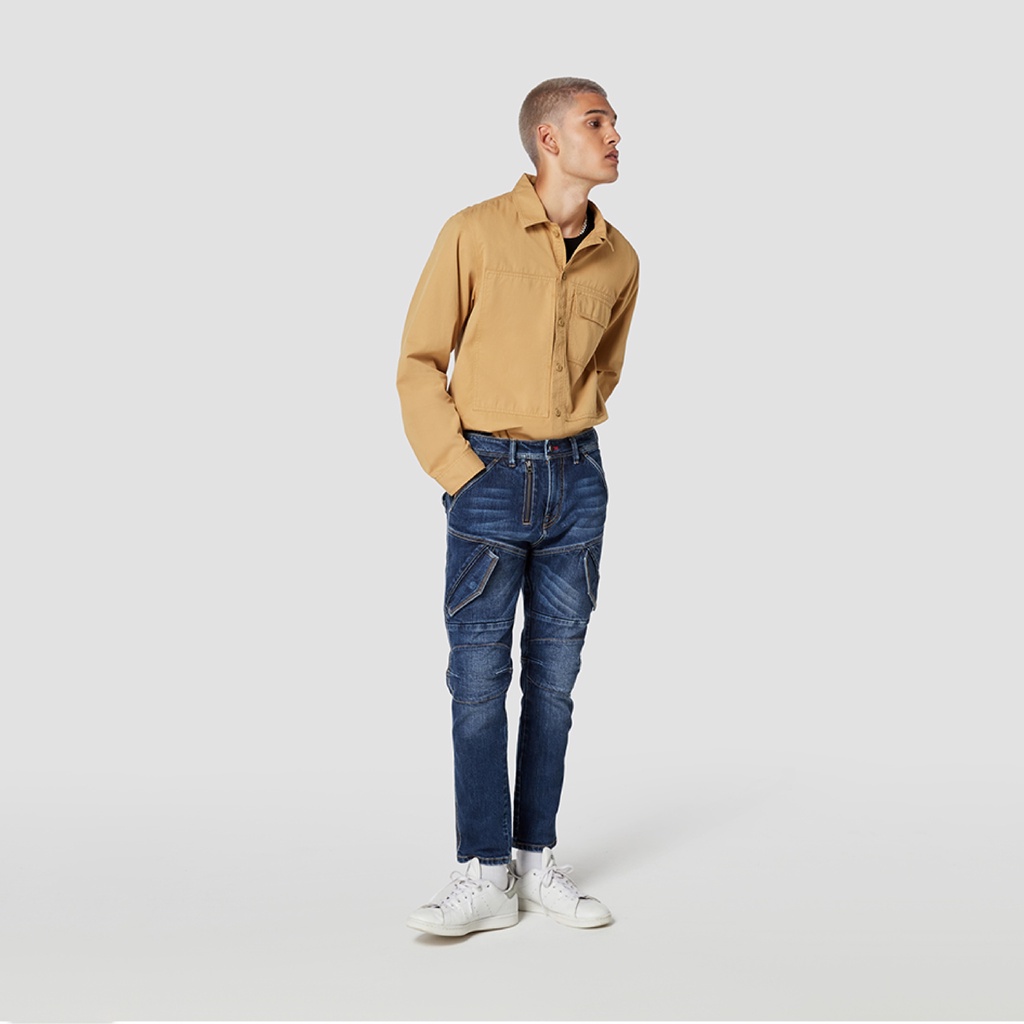 DAVIE JONES กางเกงยีนส์ Biker Skinny Fit Jeans CO0049 สีดำ กรม - รูปที่ 6