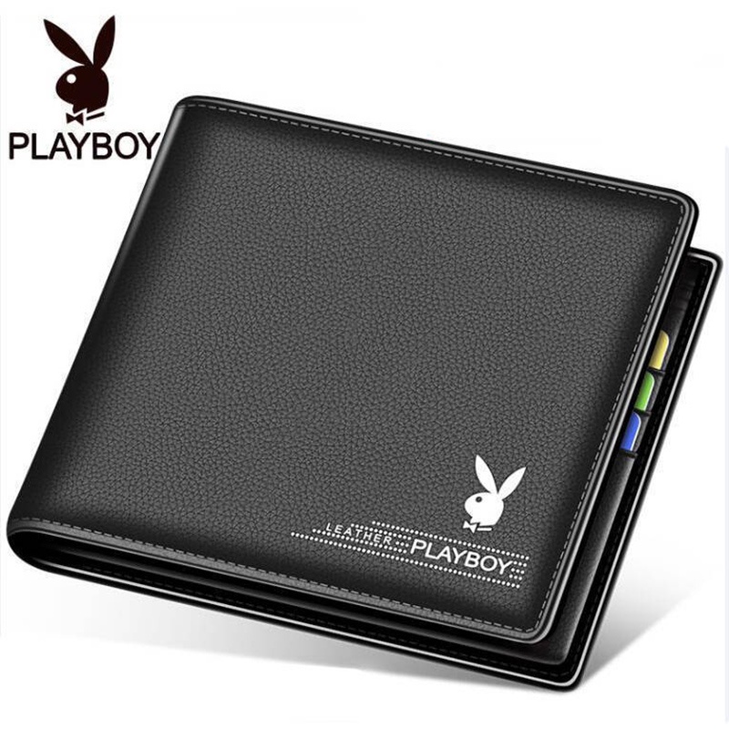 Playboyclassic กระเป๋าสตางค์หนัง ใบสั้น แบบพับ แฟชั่นคลาสสิก สําหรับผู้ชาย