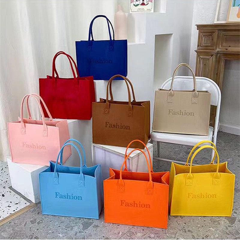 พร้อมส่งง สีเอิร์ธโทนมาแล้วค่า สีทึบ ใหญ่ กระเป๋าถือ กระเป๋าช้อปปิ้ง ผ้าสักหลาด ขนาดใหญ่