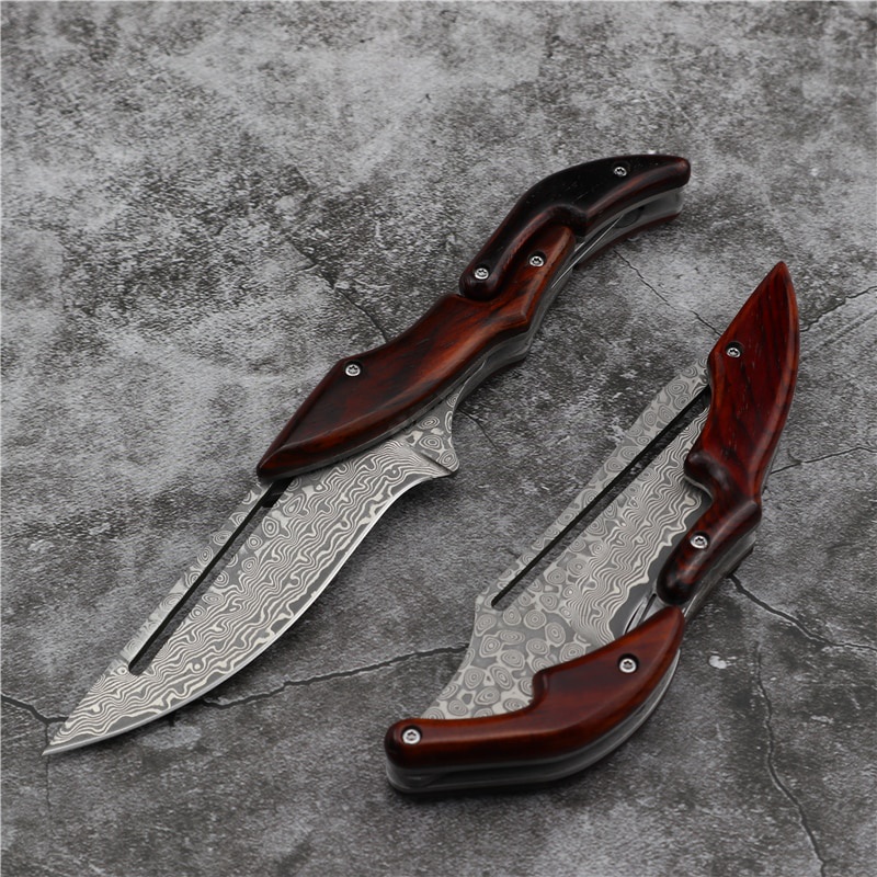 มีดพับ Pocket knife มีดแคมป์ มีดเดินป่า Sdokedc เหล็ก Damascus 66-Layer VG10 ดีไซน์พับพิเศษ ใบ 3.7" 