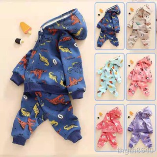 ▧☼Babyonline(Y281)D5ชุดเช็ตเสื้อกันหนาวเด็กผ้านุ่มลายน่ารัก แบบมีซิป+หมวก