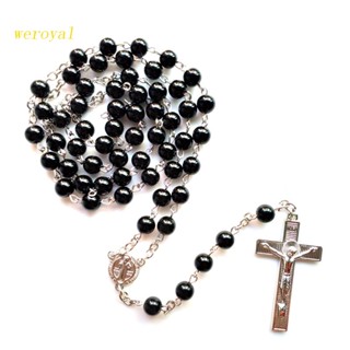 weroyal Black Beads Rosary Catholic Necklace with Metal for Cross Crucifix Prayer Jewelr