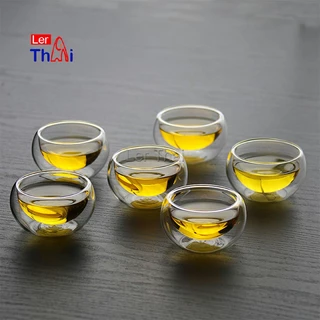 LerThai แก้วชาสองชั้นพรีเมี่ยม ถ้วยจอกทนร้อน 120°C ใส่อุ่นชา/กาแฟได้ ไม่แตกง่าย 50ml Tea Cup