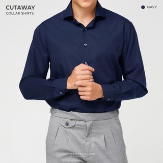 TWENTYSECOND เสื้อเชิ้ตแขนยาว ปกป้าน ผ้าคอตต้อน รุ่น Cutaway New collar shirt - สีน้ำเงิน / Navy