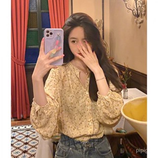เสื้อเสื้อชีฟองผู้หญิง เสื้อเชิ้ตลายดอก สไตล์เกาหลี แฟชั่นสำหรับผู้หญิง เหมาะกับหน้าร้อน