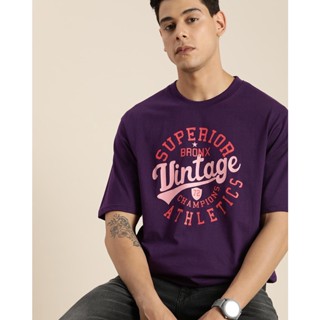 Mens Purple Vintage Typography Oversized T-shirt เสื้อเชิ้ต เสื้อยืดสีขาว Tee