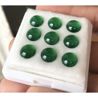 GREEN AGATE โมราเขียวทรงกลม 7.5 มม. 9 เม็ด เนื้อใส สีสวยม๊าก