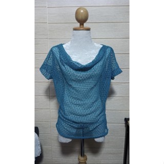 SJ96 เสื้อถัก คอปาด สีเขียวหัวเป็ด มือสอง สภาพใหม่