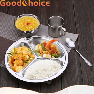【Good】Stainless Steel 3-Section Round Divided Dish Dia 22/24/26cm Snack Dinner Plate【Ready Stock】
