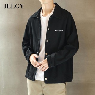 Ielgy เสื้อแจ็กเก็ตลําลอง ทรงหลวม พลัสไซซ์ สีดํา สําหรับผู้ชาย