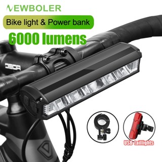 Newboler ไฟฉายอะลูมิเนียม 6000 Lumens สว่างมาก 8000mAh ชาร์จ USB กันน้ํา IPX6 สําหรับจักรยานเสือภูเขา เสือหมอบ