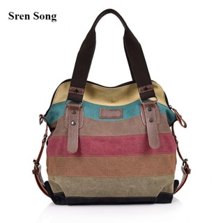 Fashion Women Bag Handbags Patchwork Rainbow Shoulder Canvas Bag for Woman 2022  Lady Messenger Bag Female Casual  Cross