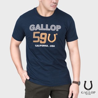 GALLOP : เสื้อยืดผ้าคอตตอนพิมพ์ลาย Graphic Tee รุ่น GT9124 สีกรม