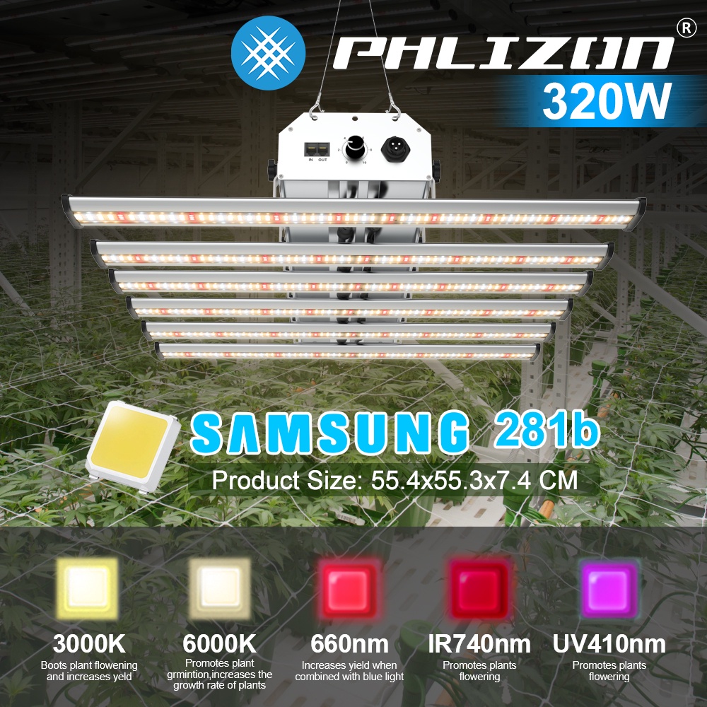 🔥พร้อมส่ง🔥 Phlizon 320w Samsung LM281B หลอดไฟ LED Uv ไฟปลูกต้นไม้ ฟูลสเปกตรัม ไฟบาร์ออส 6bФ ไฟบาร์ปลูกต้นไม้ กัญชาพืช ปลูกผัก ผลไม้ โคมไฟปรับความสว่างได้  เต็มสเปกตรัม หลอดไฟปลูกต้นไม้ ได้สำหรับในร่มพืชดอกไม้ต้นก