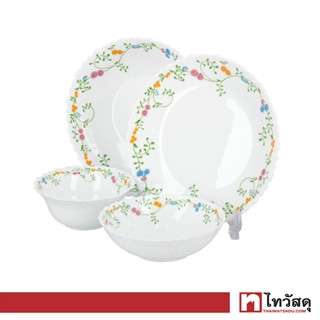 KASSA HOME ชุดจานชามโอปอ Vines Flora รุ่น 4K0771L1 (ชุด 4 ชิ้น) สีเขียว - ขาว