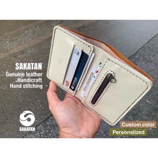 กระเป๋าสตางค์ออกแบบสีเองหนังแท้แฮนด์เมดแบบพับ/ออกแบบสีเอง/สลักชื่อฟรี leather wallet/ custom color and personalized