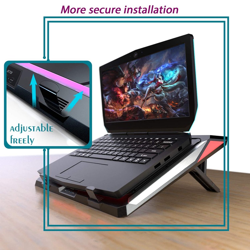 Double Blower Laptop Cooling Pad For 17 Inch Gaming Laptop, Cooler Pad With Dust Filter And Colorful Lights-US Plugl #8
