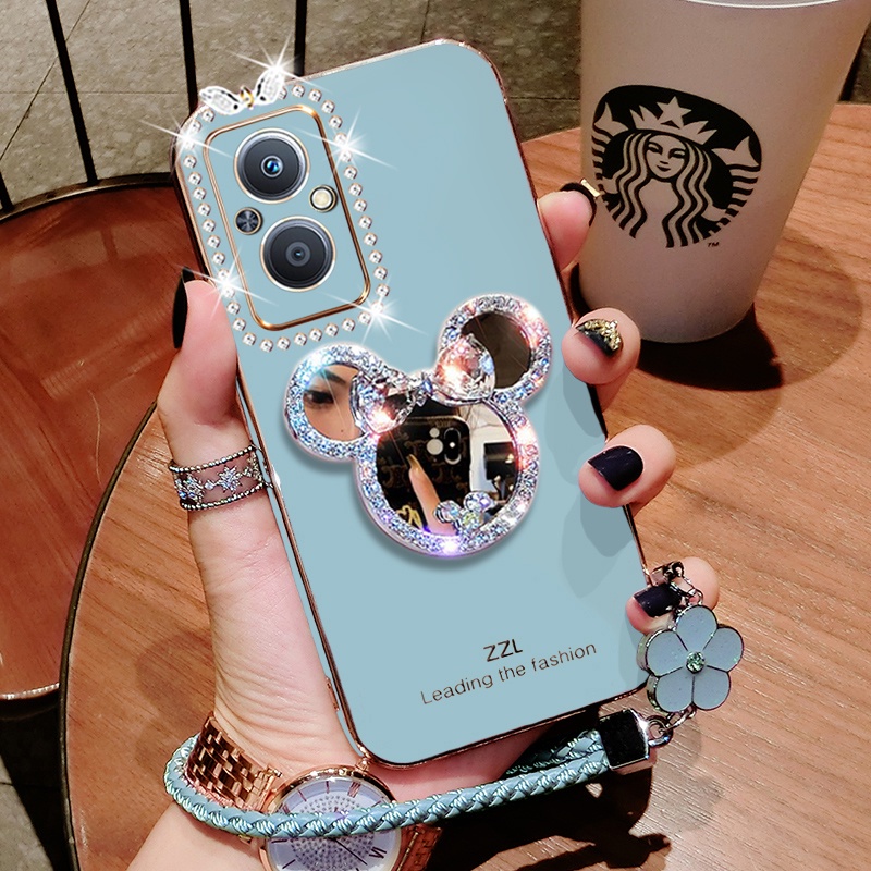 OPPO Reno 8Z 7Z A98 A54 A93 A91 A12E A3S เคสโทรศัพท์มือถือ พร้อมกระจก และสายคล้อง สําหรับ