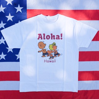 เสื้อยืดแขนสั้น พิมพ์ลาย Charlie Brown and snoopy snoopy Lucy Hawaii aloha สําหรับคู่รัก ใหม่