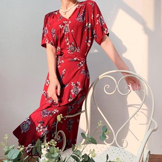 [พร้อมส่ง]One Piece Red Color Rayon Natural Material Super Comfortable Dress เดรสวันพีซสีแดงวัสดุธรรมชาติเรยอนใส่สบายสุด