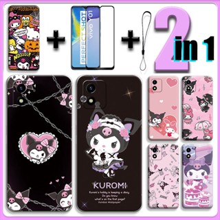 เคส 2 IN 1 สําหรับ VIVO Y01 พร้อมกระจกนิรภัยกันรอยหน้าจอเซรามิค Kuromi