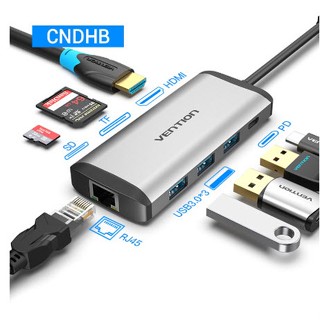 Vention(CNCHB/CNDHB)(6 in 1/8 in 1)HDMI(4K30HZ)+RJ45(1000Mbps)+TF/SD slot+USB3.0*3+PD 87W