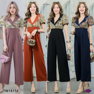 PP18158 Jumpsuit จั้มสูทขายาว คอปก พิมพ์ลาย ..